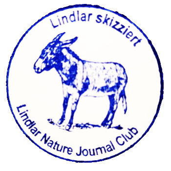 Stempel mit Skizze eines Esels. Text: Lindlar skizziert. Lindlar Nature Journal Club.